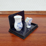 Dollhouse Vases Set of 2 Reutter Porcelain Blue Floral with Gold Trim 1:12 Scale Miniatures - Miniature Crush
