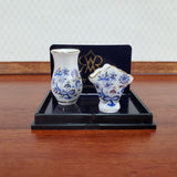 Dollhouse Vases Set of 2 Reutter Porcelain Blue Floral with Gold Trim 1:12 Scale Miniatures - Miniature Crush