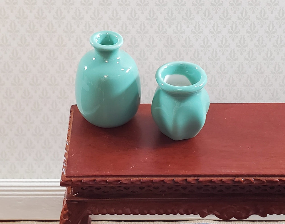 Dollhouse Vases x2 Sea Green Ceramic LARGE Miniature Use in 1:12 or 1/6 Scale - Miniature Crush