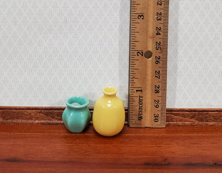 Dollhouse Vases Yellow & Sea Green Ceramic LARGE Miniature Use in 1:12 or 1/6 Scale - Miniature Crush