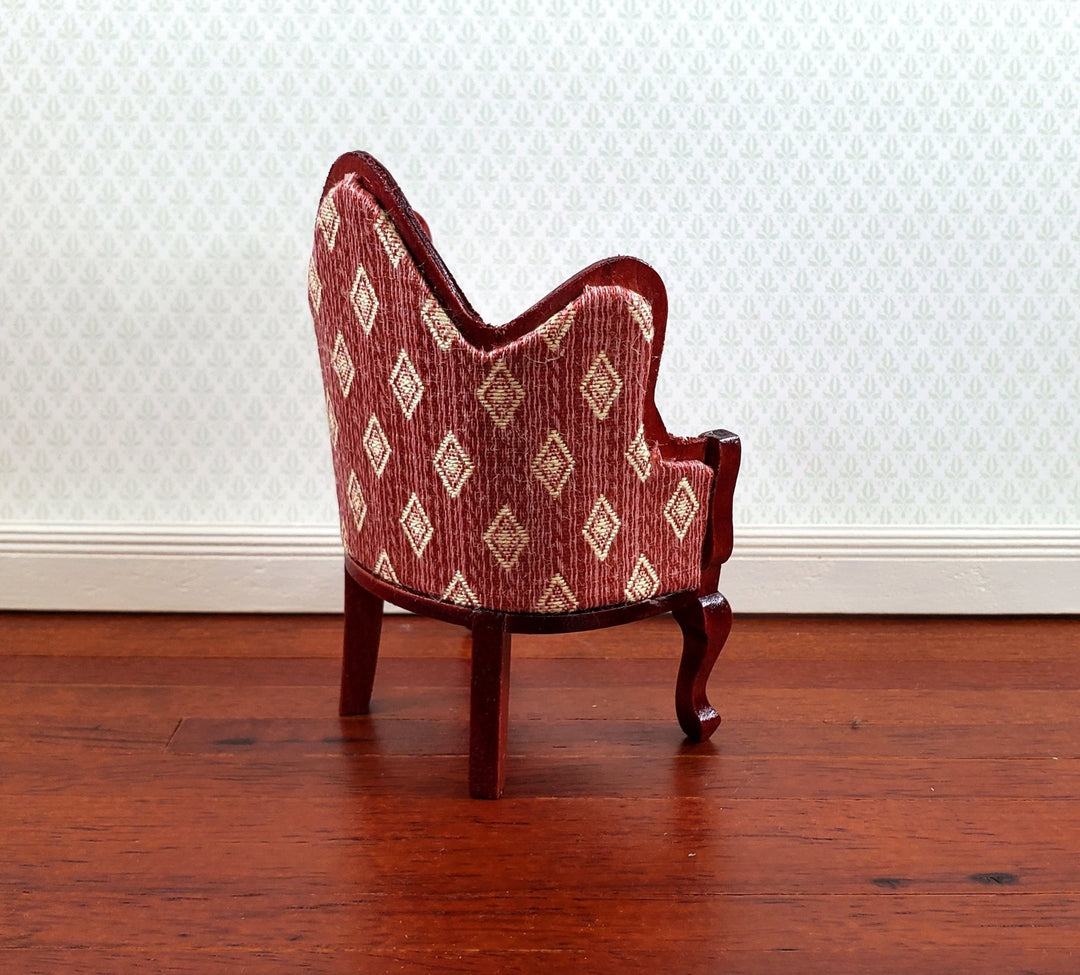 Dollhouse Victorian Arm Chair Dark Pink 1:12 Scale Furniture Mahogany Finish - Miniature Crush