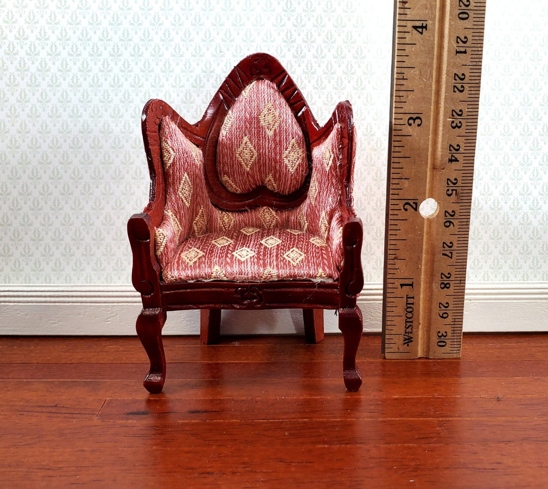 Dollhouse Victorian Arm Chair Dark Pink 1:12 Scale Furniture Mahogany Finish - Miniature Crush