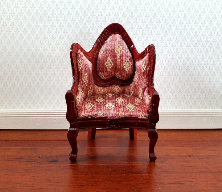 Dollhouse Victorian Arm Chair Dark Pink 1:12 Scale Furniture Mahogany Finish - Miniature Crush