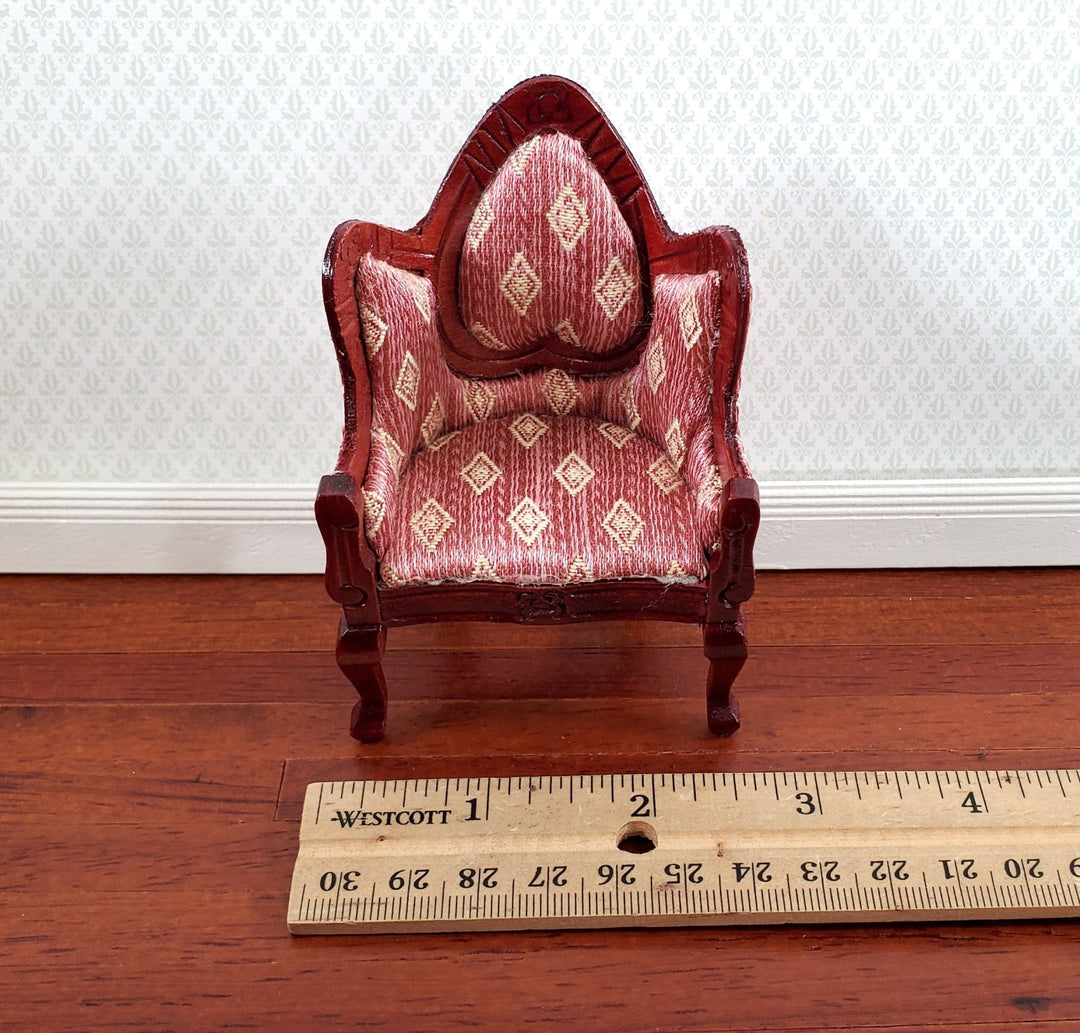 Dollhouse Victorian Arm Chair Dark Pink 1:12 Scale Furniture Mahogany Finish - Miniature Crush