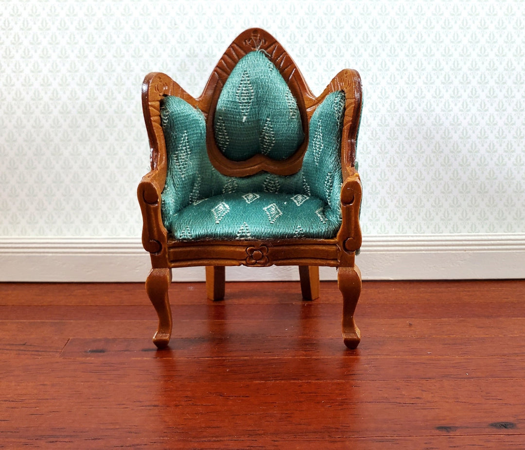 Dollhouse Victorian Arm Chair Green 1:12 Scale Furniture Walnut Wood Finish - Miniature Crush