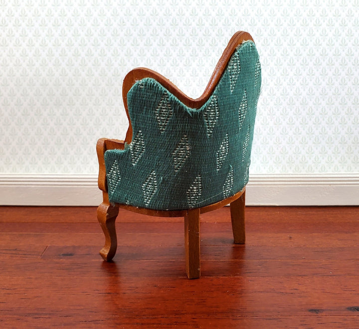 Dollhouse Victorian Arm Chair Green 1:12 Scale Furniture Walnut Wood Finish - Miniature Crush