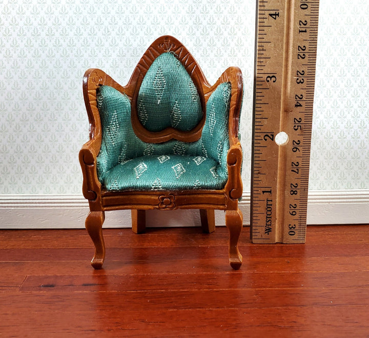 Dollhouse Victorian Arm Chair Green 1:12 Scale Furniture Walnut Wood Finish - Miniature Crush