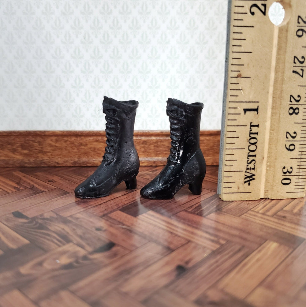 Dollhouse Victorian Boots Tall Black Lace Up Resin Miniatures 1 1/8" Tall - Miniature Crush