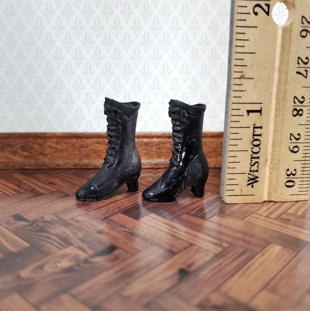 Dollhouse Victorian Boots Tall Black Lace Up Resin Miniatures 1 1/8" Tall - Miniature Crush