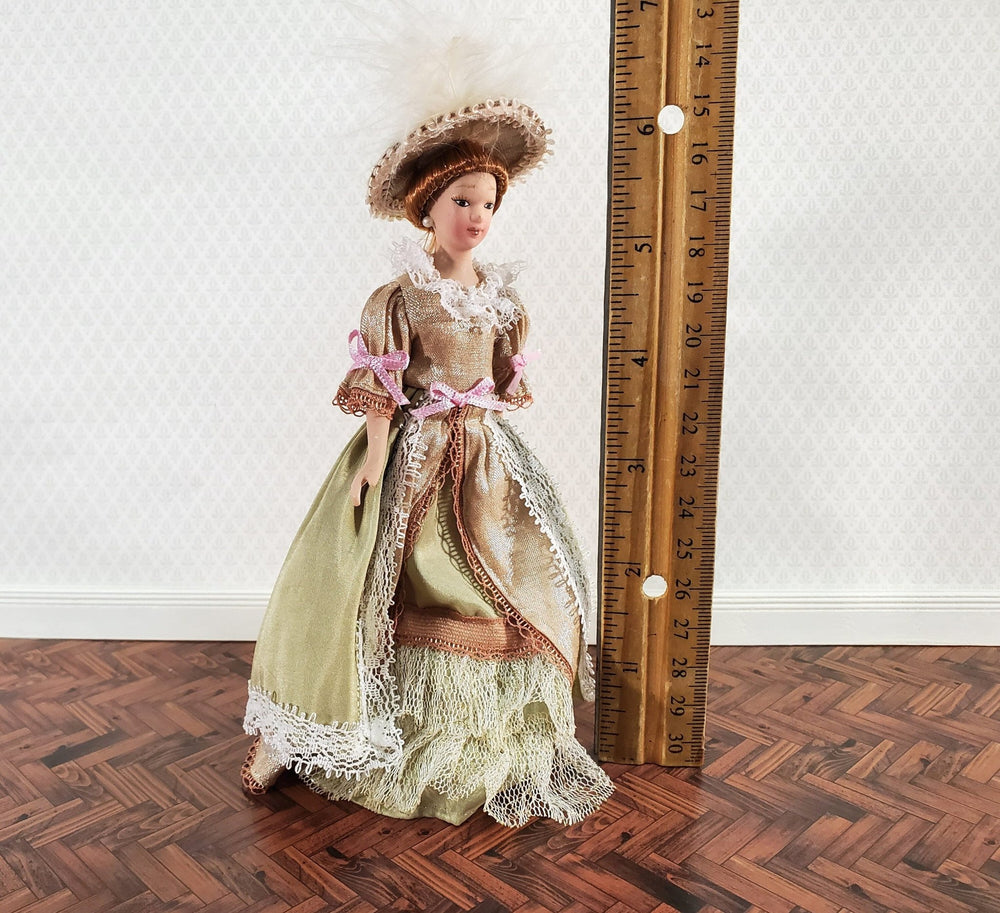 Dollhouse Victorian Doll Porcelain Fancy Lace Dress and Hat 1:12 Scale Miniature - Miniature Crush