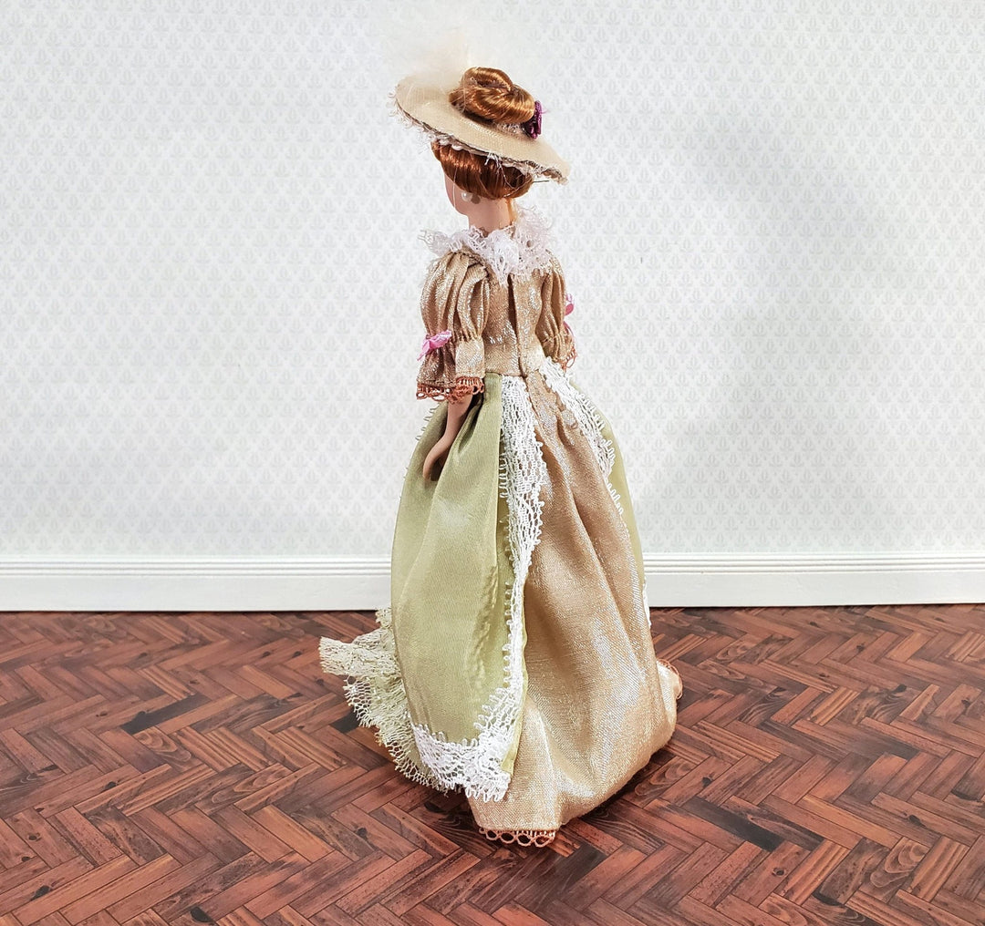 Dollhouse Victorian Doll Porcelain Fancy Lace Dress and Hat 1:12 Scale Miniature - Miniature Crush