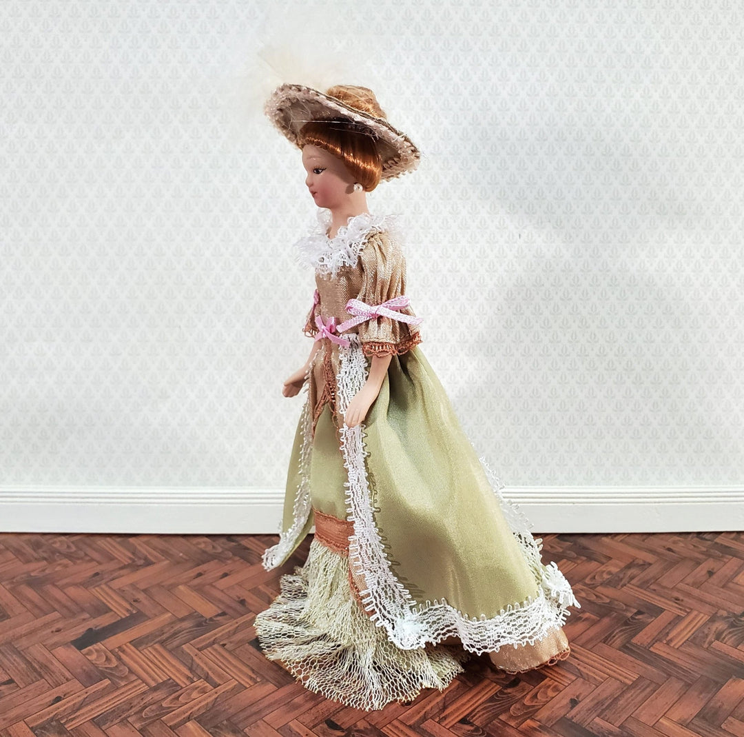 Dollhouse Victorian Doll Porcelain Fancy Lace Dress and Hat 1:12 Scale Miniature - Miniature Crush