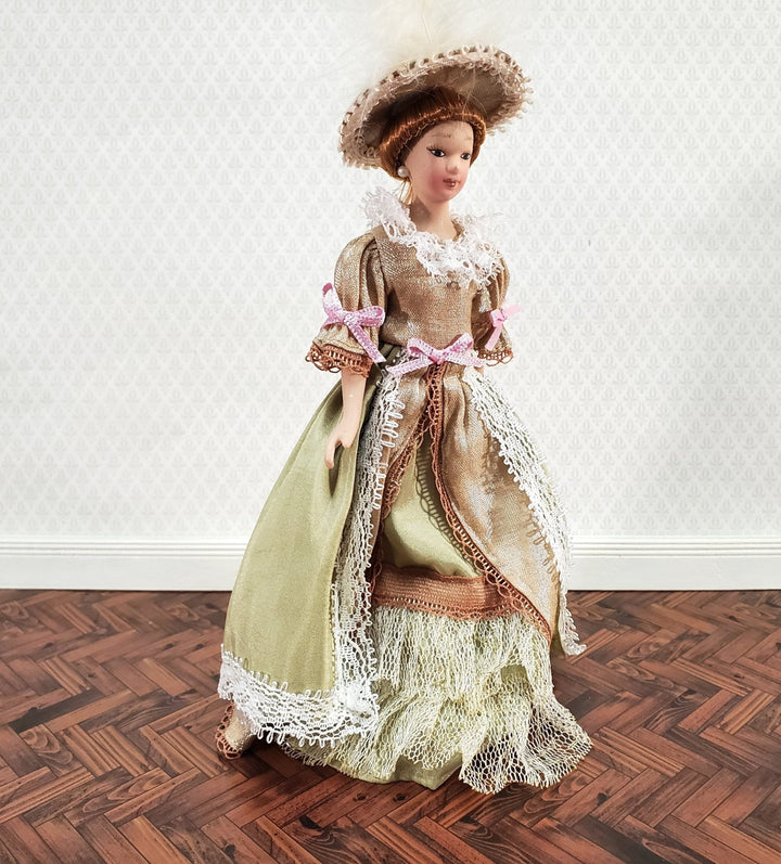 Dollhouse Victorian Doll Porcelain Fancy Lace Dress and Hat 1:12 Scale Miniature - Miniature Crush