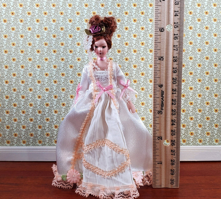 Dollhouse Victorian Doll Porcelain White Lace Dress 1:12 Scale Miniature - Miniature Crush