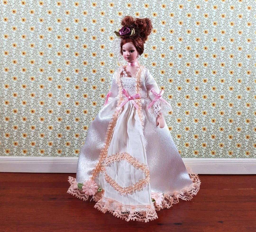 Dollhouse Victorian Doll Porcelain White Lace Dress 1:12 Scale Miniature - Miniature Crush