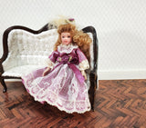Dollhouse Victorian Girl Doll Curly Hair Porcelain Poseable 1:12 Scale Miniature Pink Dress with Lace - Miniature Crush