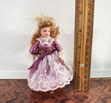 Dollhouse Victorian Girl Doll Curly Hair Porcelain Poseable 1:12 Scale Miniature Pink Dress with Lace - Miniature Crush