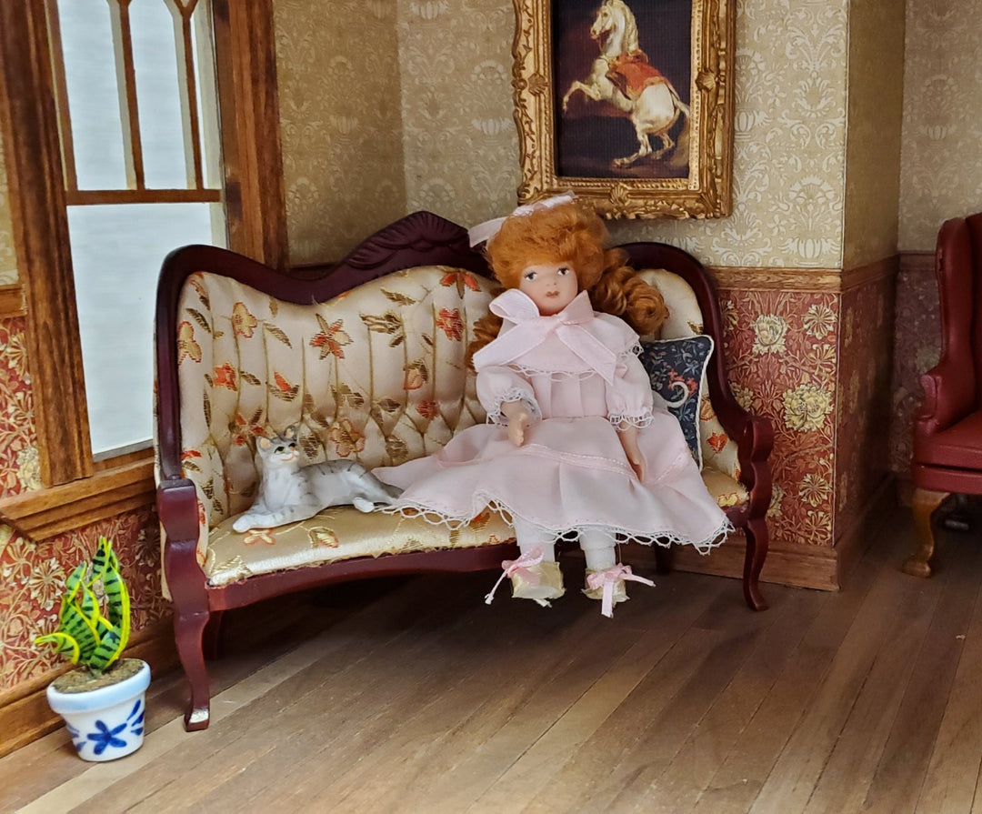 Dollhouse Victorian Girl Doll Fancy Pink Dress Porcelain Poseable 1:12 Scale - Miniature Crush
