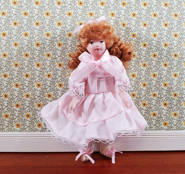 Dollhouse Victorian Girl Doll Fancy Pink Dress Porcelain Poseable 1:12 Scale - Miniature Crush