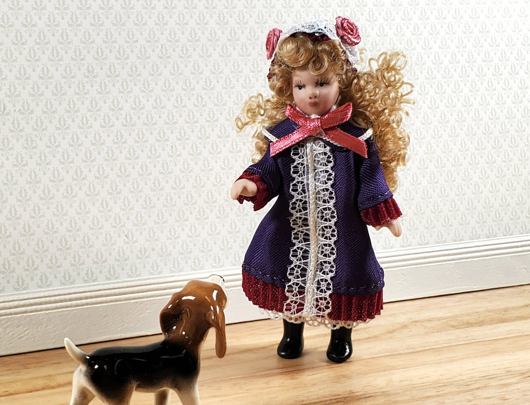 Dollhouse Victorian Girl Doll Purple Dress Porcelain Poseable 1:12 Scale - Miniature Crush