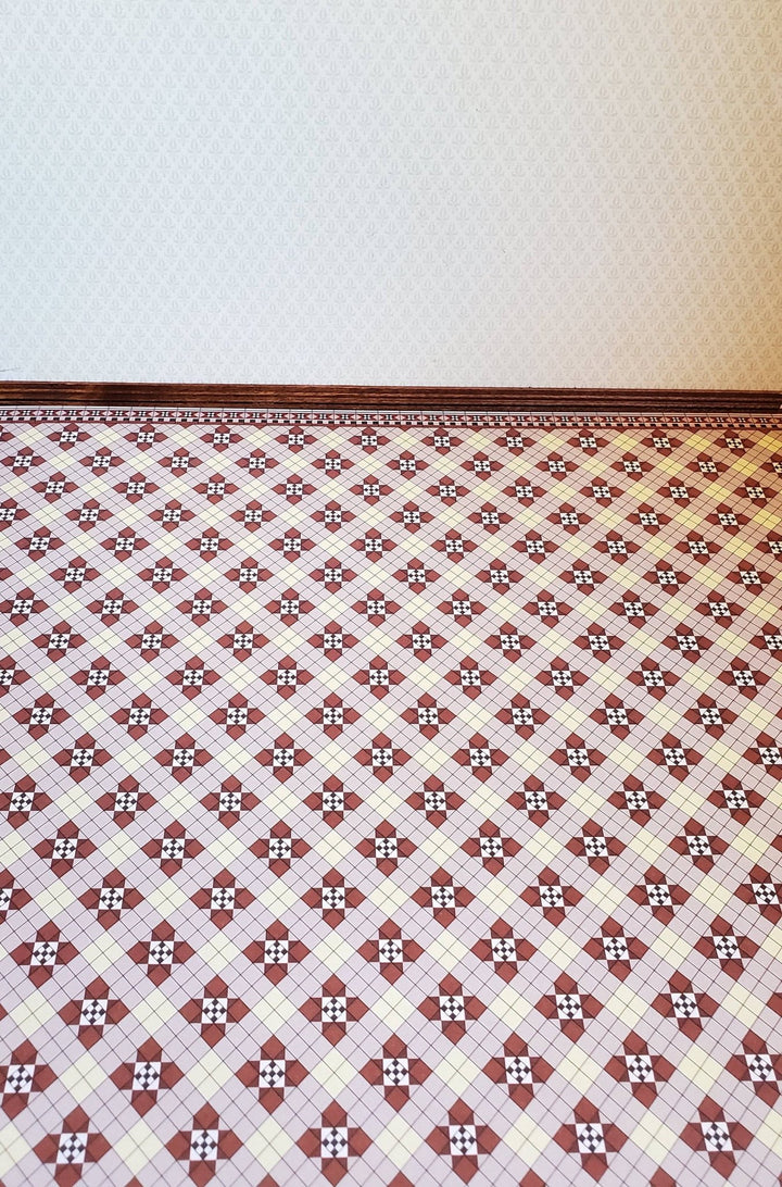 Dollhouse Victorian Tile Flooring Paper Sheet Brown & Rust 1:12 Scale Brodnax - Miniature Crush
