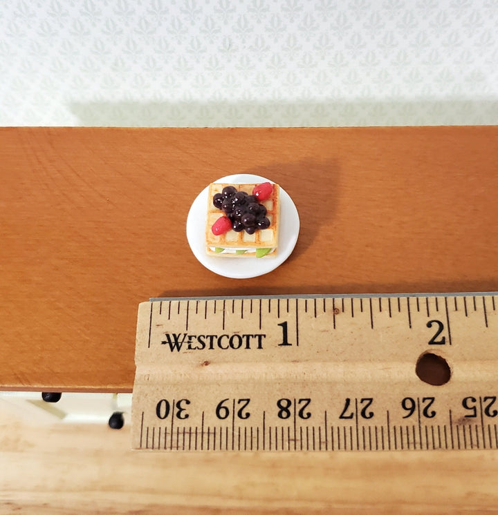 Dollhouse Waffles with Fruit & Whipped Cream on Glass Plate 1:12 Scale Miniature Food - Miniature Crush