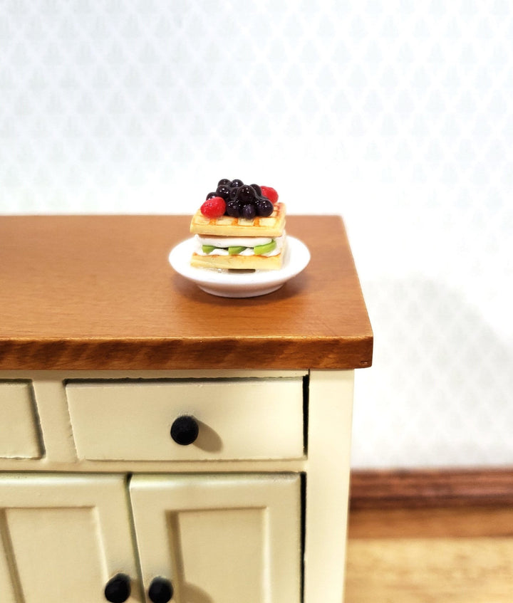 Dollhouse Waffles with Fruit & Whipped Cream on Glass Plate 1:12 Scale Miniature Food - Miniature Crush
