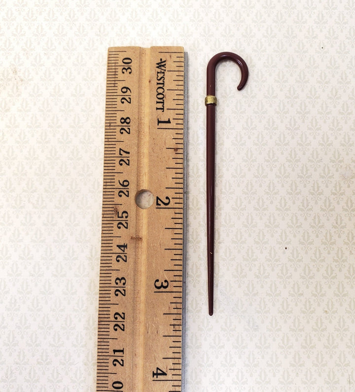 Dollhouse Walking Cane Metal Curved Handle Brown 3 3/8" 1:12 Scale Miniature Accessories - Miniature Crush