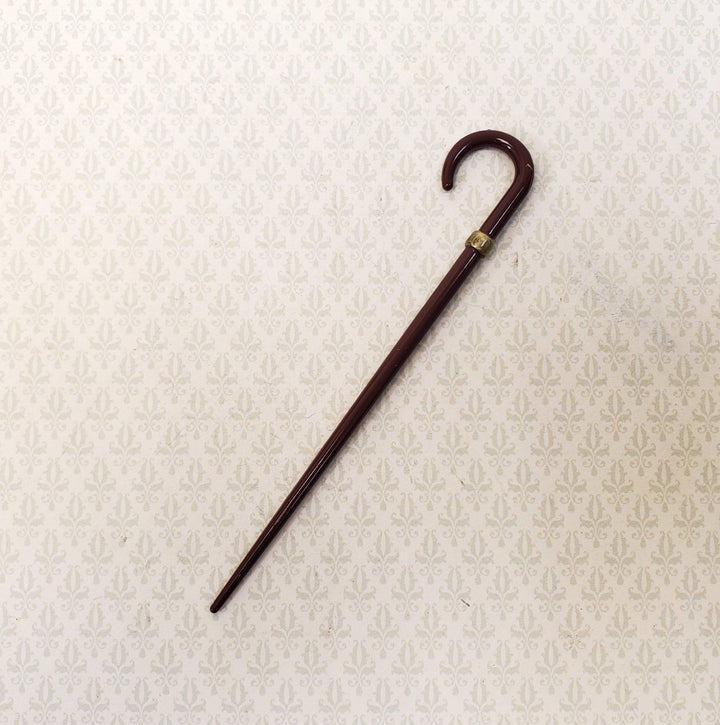 Dollhouse Walking Cane Metal Curved Handle Brown 3 3/8" 1:12 Scale Miniature Accessories - Miniature Crush