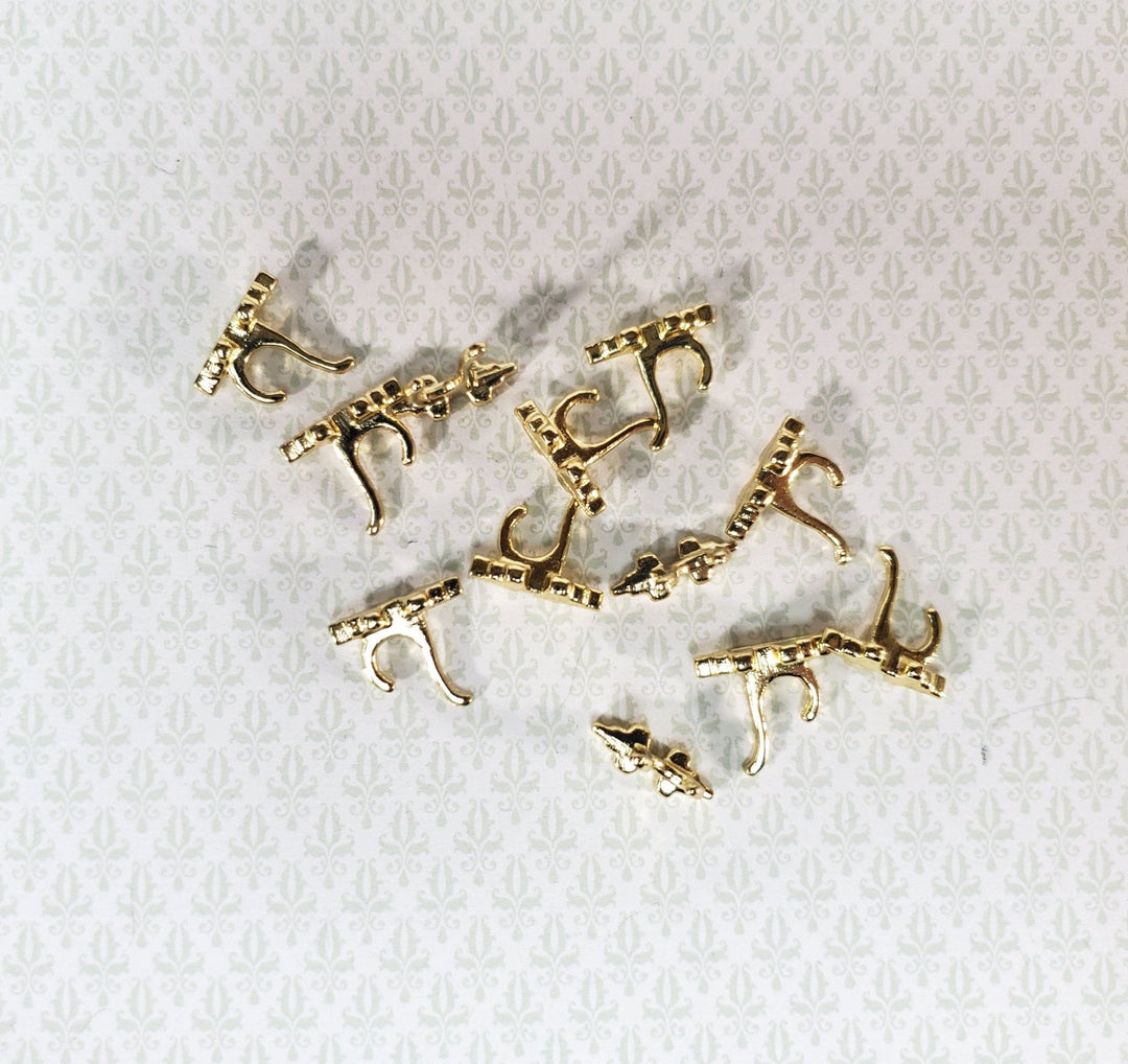 Dollhouse Wall Coat Hooks Set of 12 Metal 1:12 Scale Miniature Gold Finish 1/2" - Miniature Crush