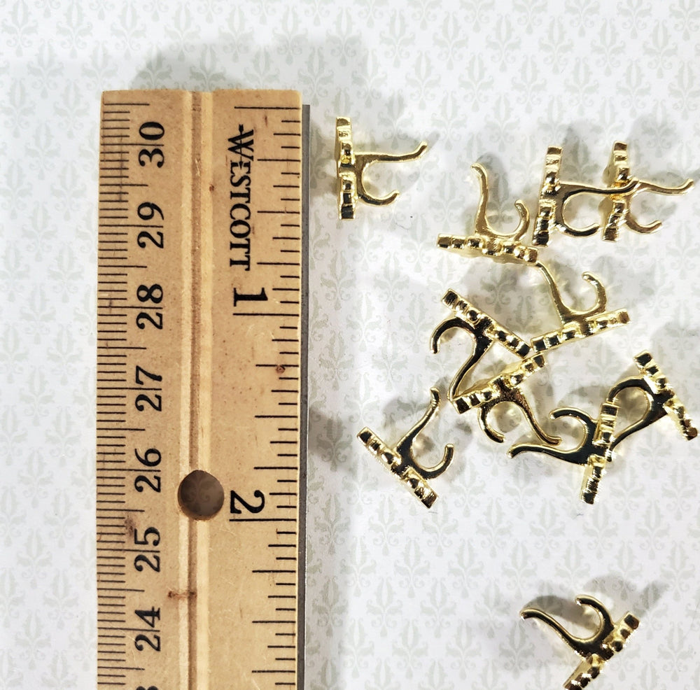 Dollhouse Wall Coat Hooks Set of 12 Metal 1:12 Scale Miniature Gold Finish 1/2" - Miniature Crush