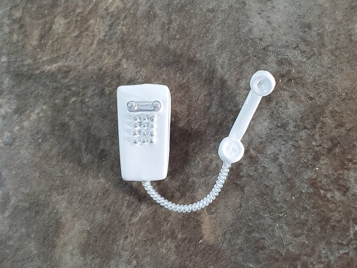 Dollhouse Wall Telephone Modern 1970s 80s Push Button White 1:12 Scale Miniature Phone - Miniature Crush