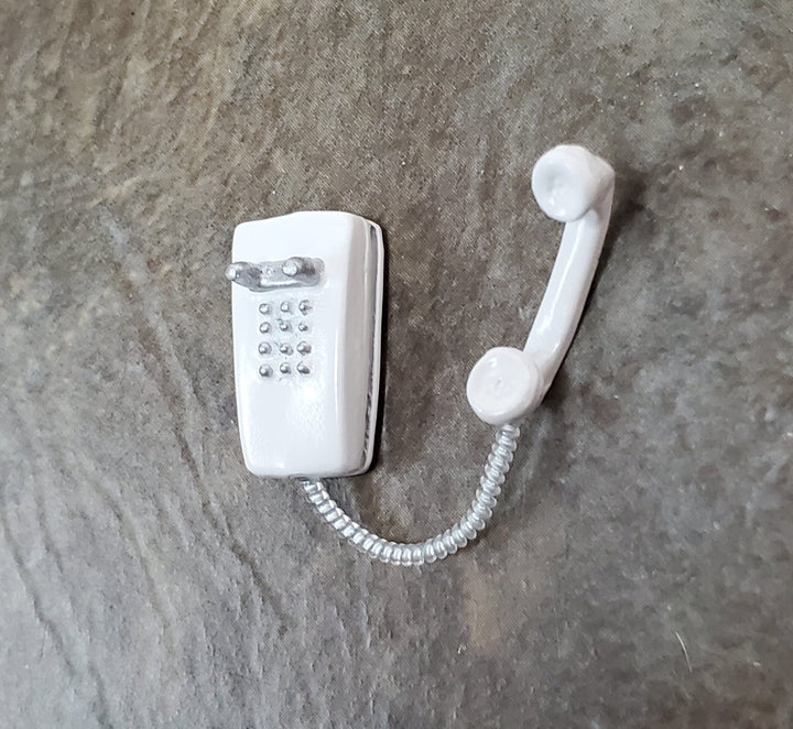 Dollhouse Wall Telephone Modern 1970s 80s Push Button White 1:12 Scale Miniature Phone - Miniature Crush