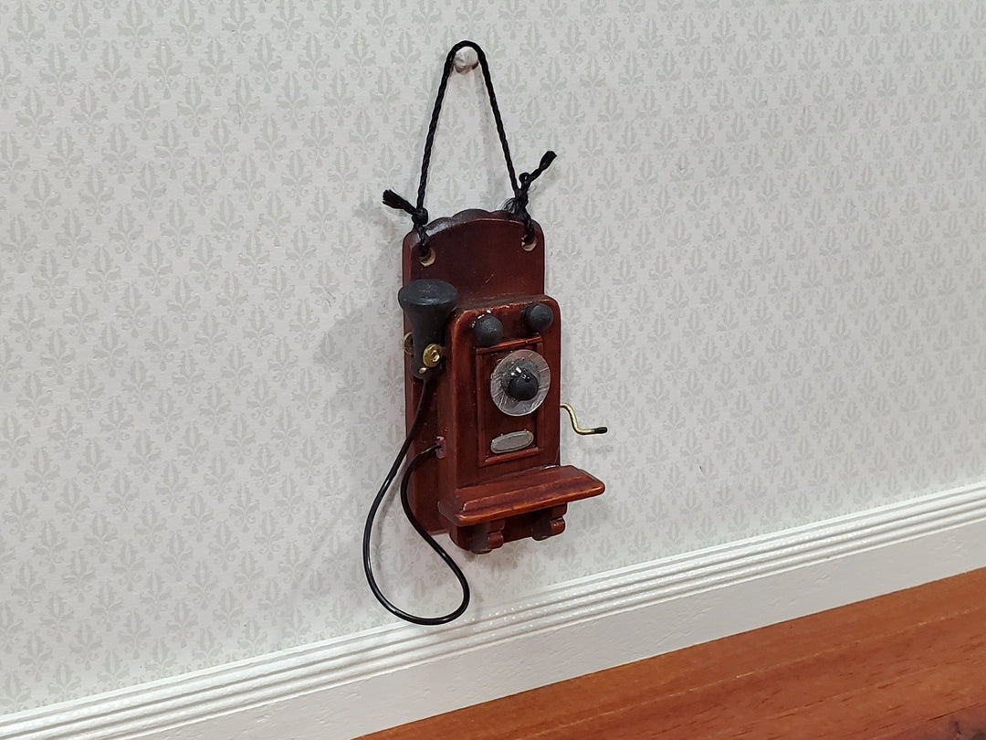 Dollhouse Wall Telephone Vintage Box Style 1900s 1:12 Scale Miniature Phone - Miniature Crush
