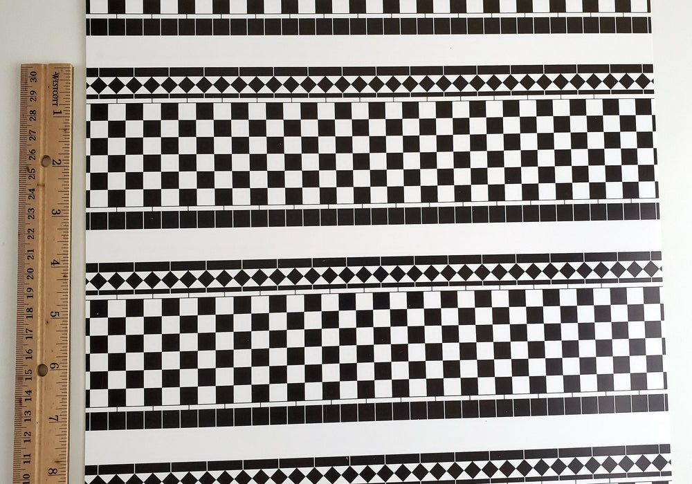 Dollhouse Wall Tiles Paper Black & White Checked Kitchen Bathrooms 1:12 Scale Miniatures - Miniature Crush