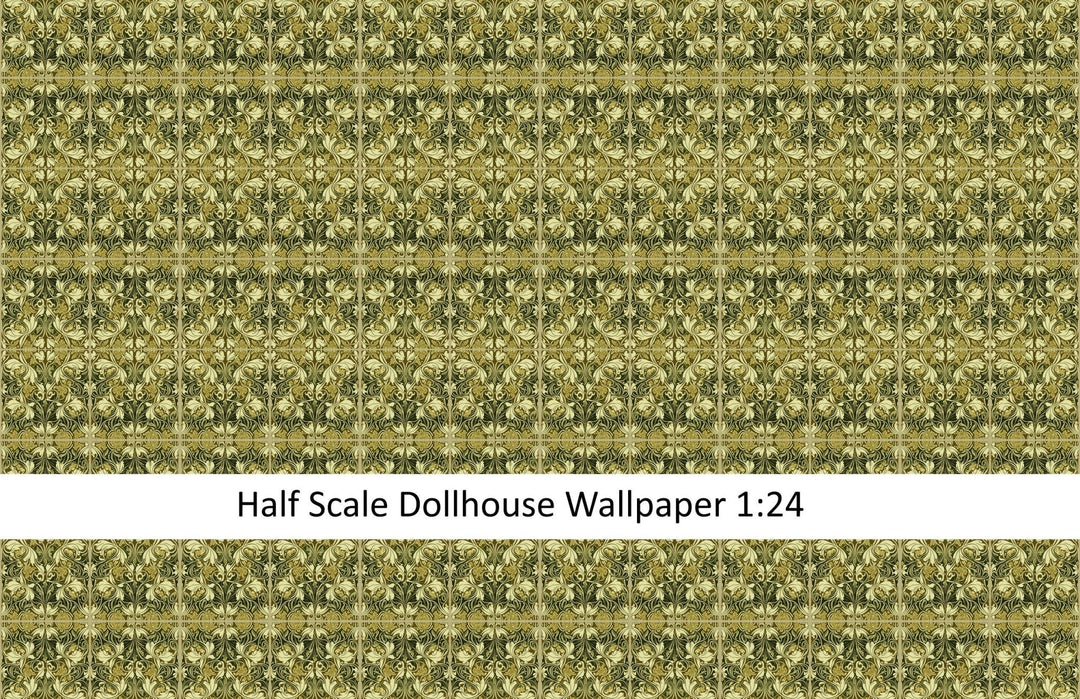 Dollhouse Wallpaper Art Nouveau Victorian Style Greens 1:24 HALF SCALE MiniatureCrush Exclusive - Miniature Crush