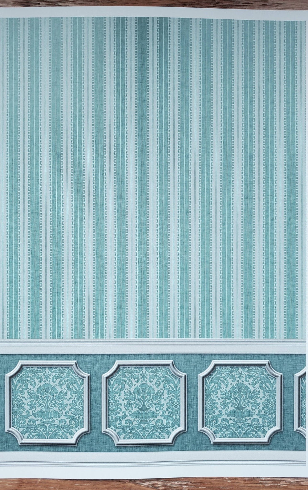 Dollhouse Wallpaper Blue Green Teal Striped Annabelle Wainscot 1:12 Scale Itsy Bitsy 2604 - Miniature Crush