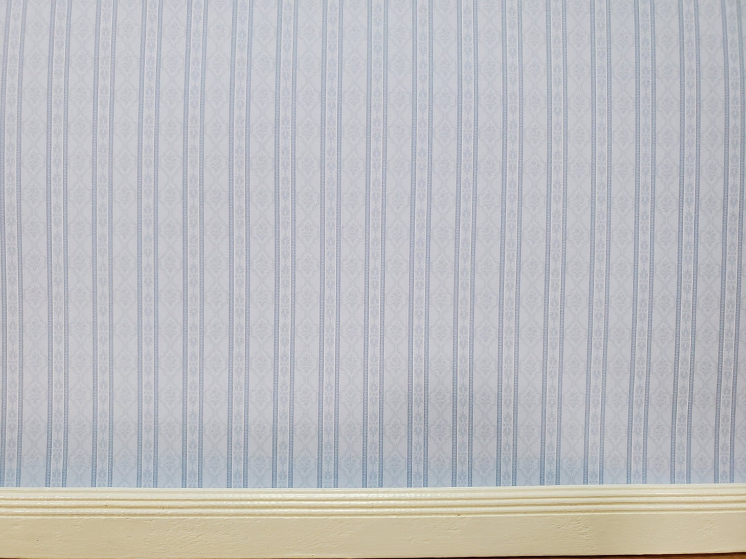 Dollhouse Wallpaper Blue Pale Subtle Stripes 3 Sheets 1:12 Scale Miniatures - Miniature Crush