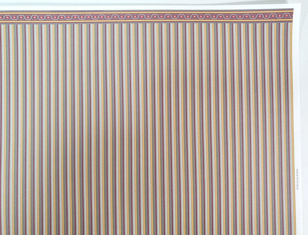 Dollhouse Wallpaper Brodnax Stripes Maroon Blue Gold "Patina" 1:12 Scale Miniature - Miniature Crush