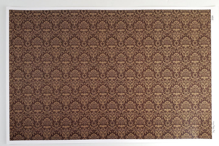 Dollhouse Wallpaper Damask Chocolate Brown Victorian 1:12 Scale Itsy Bitsy Miniatures - Miniature Crush