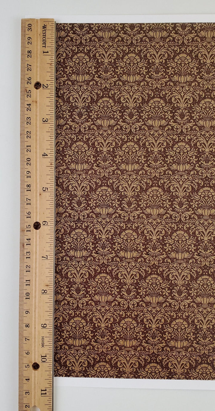 Dollhouse Wallpaper Damask Chocolate Brown Victorian 1:12 Scale Itsy Bitsy Miniatures - Miniature Crush