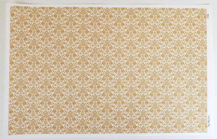 Dollhouse Wallpaper Damask Gold on White Victorian 1:12 Scale Itsy Bitsy Miniatures - Miniature Crush