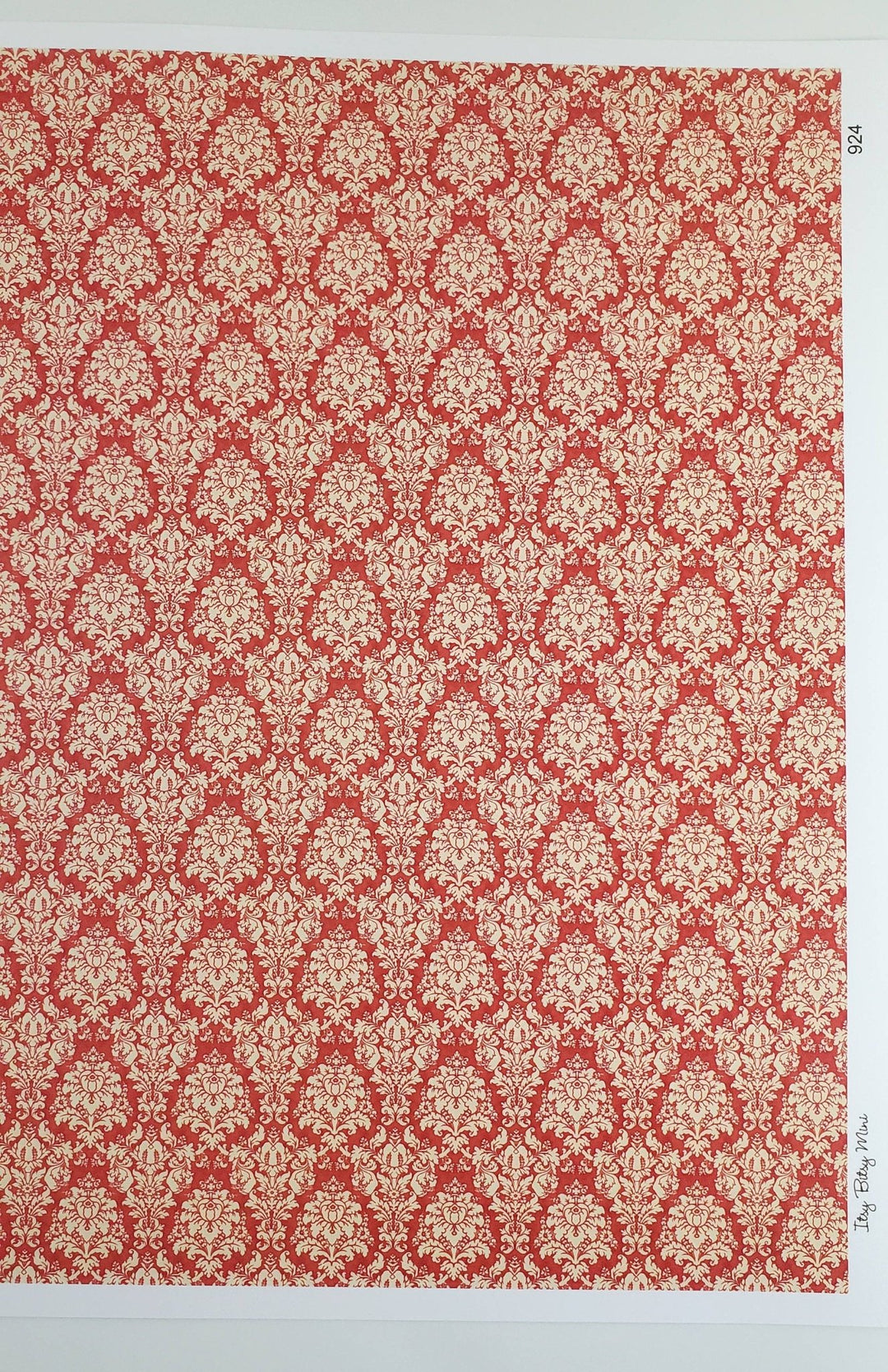 Dollhouse Wallpaper Damask Red/Coral & Cream Victorian 1:12 Scale Itsy Bitsy Miniatures - Miniature Crush