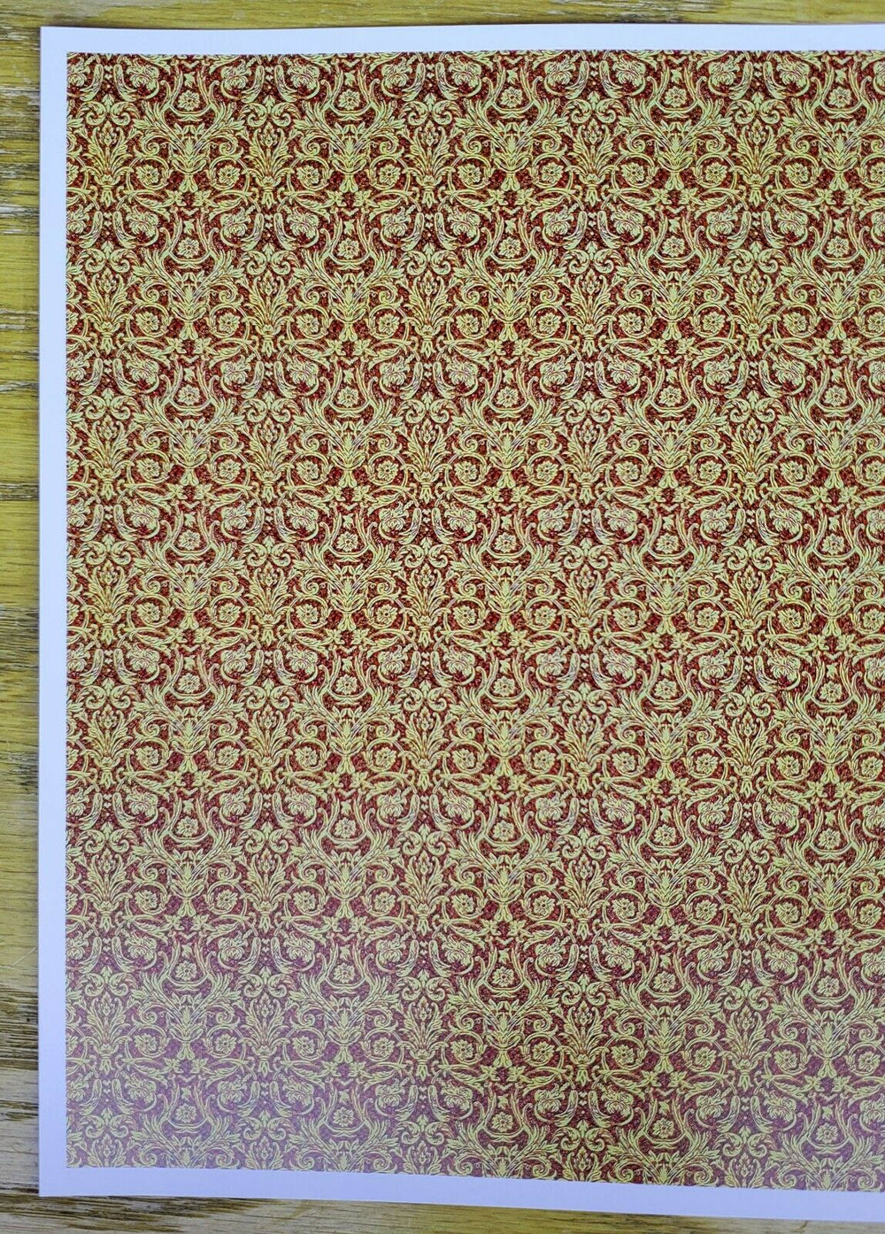 Dollhouse Wallpaper Gold on Red Festive Damask 1:12 Scale Itsy Bitsy - Miniature Crush