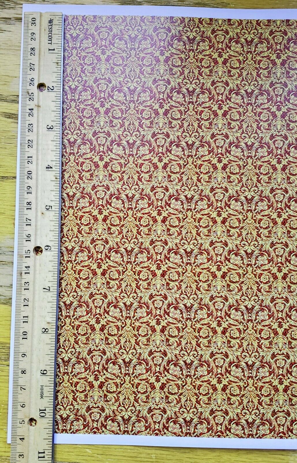 Dollhouse Wallpaper Gold on Red Festive Damask 1:12 Scale Itsy Bitsy - Miniature Crush