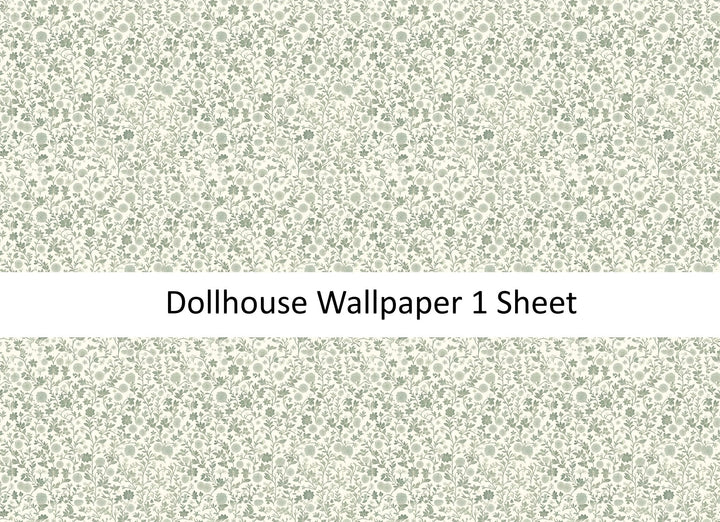 Dollhouse Wallpaper Green and Cream Flower Field 1:12 Scale by MiniatureCrush - Miniature Crush