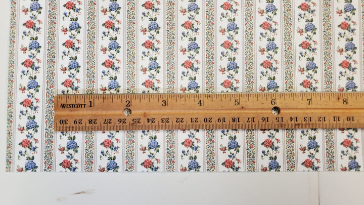 Dollhouse Wallpaper Hydrangea Striped 3 Sheets MiniGraphics "Kismet Stripe" 1:12 Scale - Miniature Crush