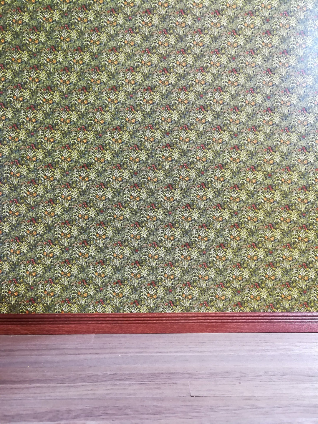 Dollhouse Wallpaper Jackson's "Field of Flowers" Dark Green Ferns Victorian 1:12 Scale - Miniature Crush