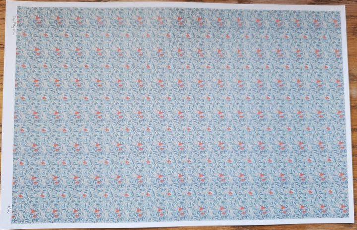 Dollhouse Wallpaper Leaves & Fruit Blue/Gray and Orange 1:12 Scale Itsy Bitsy - Miniature Crush