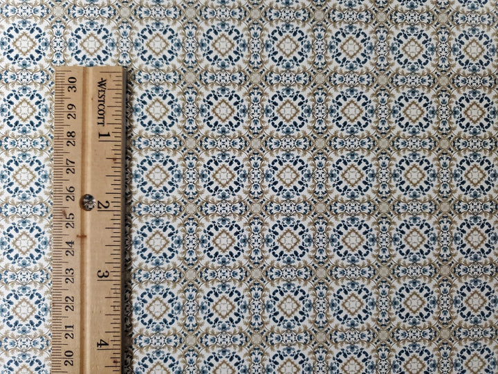 Dollhouse Wallpaper or Floor Tile Blue & Brown Leaves 1:12 Scale MiniatureCrush Exclusive - Miniature Crush